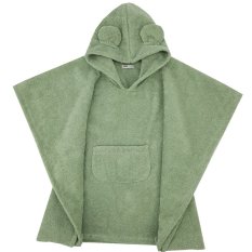 EKO Poncho bawełniane z kapturem i uszkami Olive green 75x120 cm
