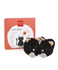 Doudou Geschenkset - Set erste Babyschuhe schwarze Katze 0-6 Monate
