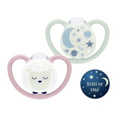 Chupeta NUK Space Night silicone, V2, 6-18 m caixa com 2 peças - menina