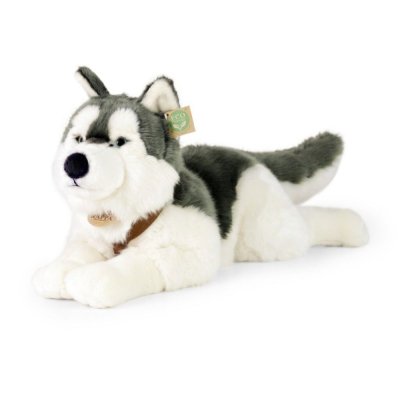 Rappa Câine de pluș husky cu zgardă culcat 60 cm ECO-FRIENDLY