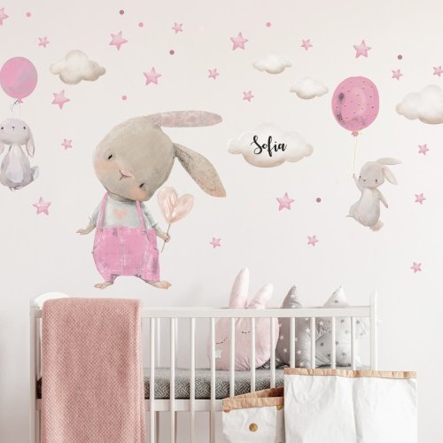 Vinil decorativo removível para menina - Coelhinhos com balões