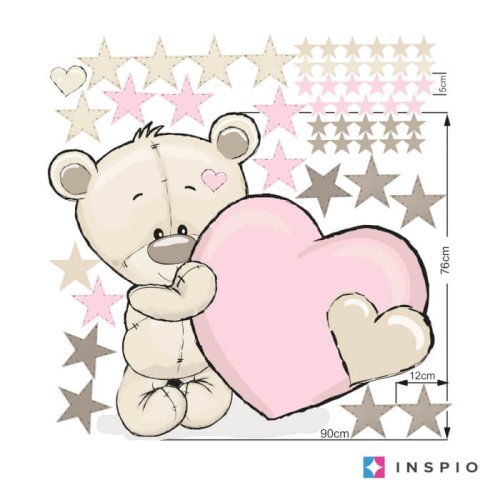 Wall sticker for a little girl - Teddy bear with a pink heart