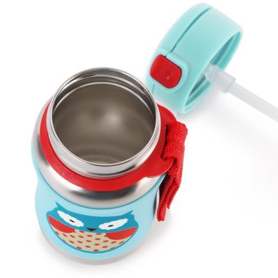 SKIP HOP Zoo Trinkflasche mit Strohhalm aus Edelstahl Eule 12m+