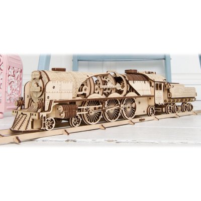 Ugears 3D Holzmechanik Puzzle V-Express Dampflokomotive 4-6-2 mit Tender