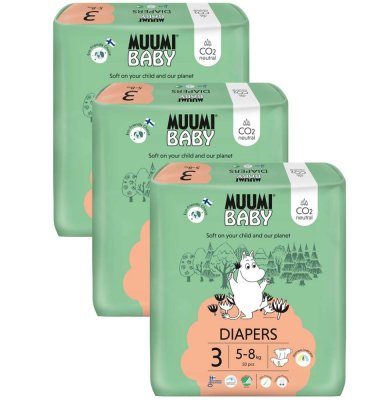 MUUMI Baby 3 Midi 5-8 kg (150 Stück), Monatspackung Öko-Windeln