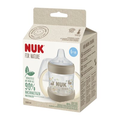 NUK For Nature Babyflasche zum Lernen mit Temperaturkontrolle, braun 150 ml