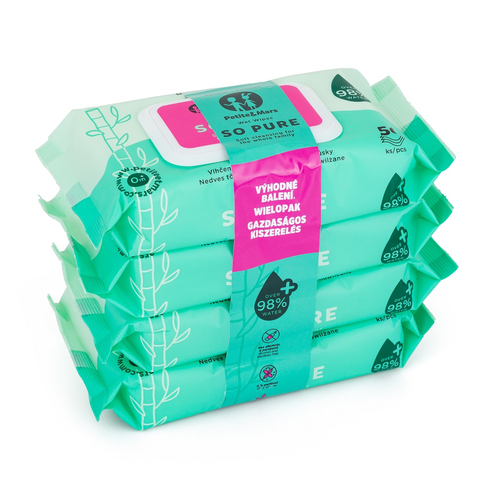 4x PETITE&MARS wet wipes SO PURE bamboo biodegradable 56 pcs