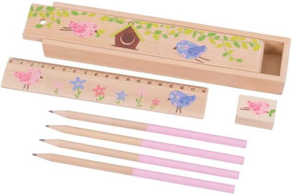 Bigjigs Toys drewniany piórnik ptaszki 1 szt. różowy