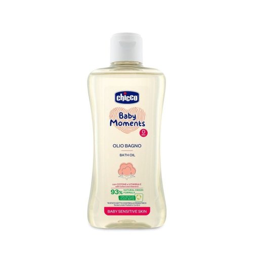 CHICCO Olej do kúpeľa s bavlnou a vitamínom E Baby Moments Sensitive 93 % prírodných zložiek 200 ml