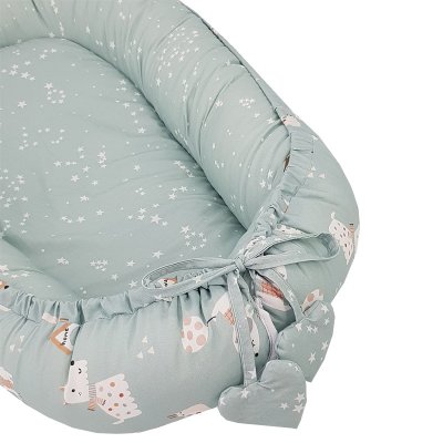 Nido EKO para bebé de algodón reversible Dogs Stars Mint 90x60 cm