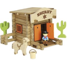 Jeujura Jeu de construction en bois 80 pièces Poste de shérif
