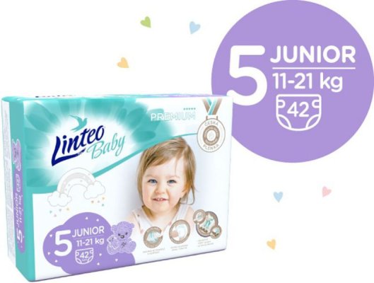LINTEO BABY Premium Pieluszki jednorazowe 5 JUNIOR (11-21 kg) 168 szt.