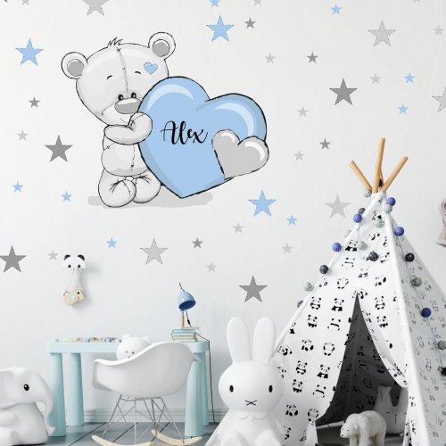 Adesivos para quarto infantil - Ursinho de pelúcia com estrelas na cor azul