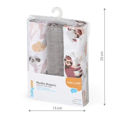 BABYONO Super Soft muslinske pelene 3 kom - Sive, 70x70 cm