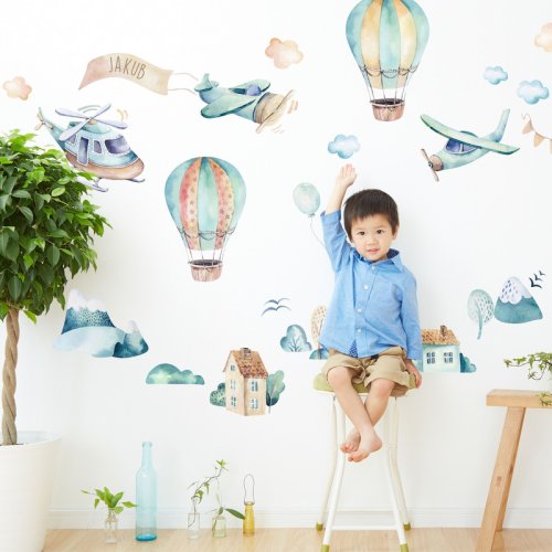 Wall stickers - Airplanes and balloons with name