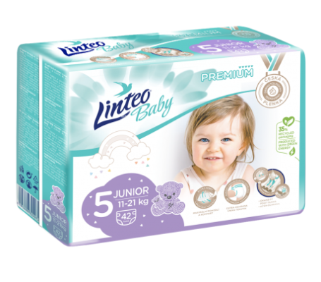 LINTEO BABY Premium Pieluchy jednorazowe 5 JUNIOR (11-21 kg) 42 szt.
