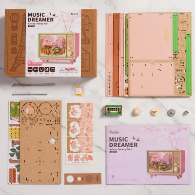 RoboTime Puzzle de madera 3D caja de música Paseo por el bosque de sakuras