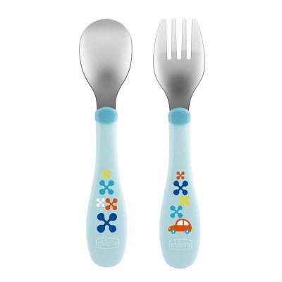 CHICCO Lepel/vork RVS blauw 18m+
