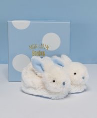 Doudou Geschenkset - Set mit Rassel-Schühchen Häschen blau 0-6 Monate
