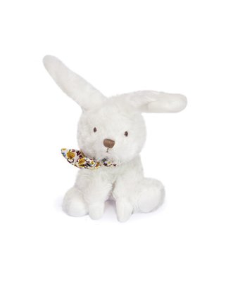 Doudou Pluche Konijntje met Sjaal 12 cm geel met bloemen