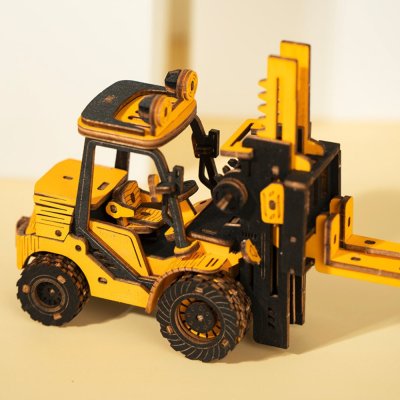 RoboTime Drewniane Mechaniczne Puzzle 3D Wózek Widłowy