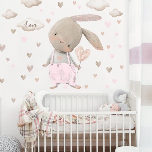 Naljepnica iznad krevetića - Svijetlo ružičasti zeko za djevojčicu