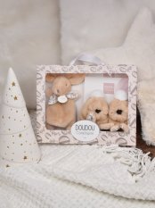 Doudou Zestaw prezentowy beżowy Pluszowy króliczek i buciki