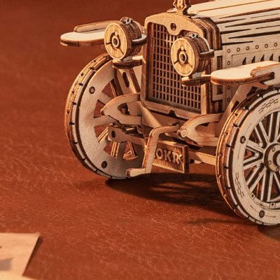 RoboTime Drewniane Mechaniczne Puzzle 3D Zabytkowy Samochód