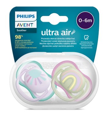 Philips AVENT Smoczek Ultra air Image 0-6m dziewczynka (tęcza), 2 szt