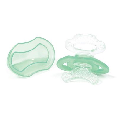 BABYONO Anneau de dentition en silicone sans BPA en forme de tétine avec couvercle vert 3 mois+