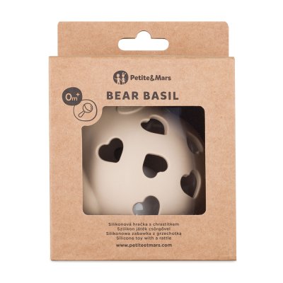 PETITE&MARS Hračka silikonová s chrastítkem Bear Basil Desert Sand 0m+
