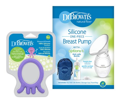 DR.BROWN'S Set Bröstmjölkssamlare + Teether Flexees Friends bläckfisk