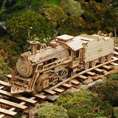 RoboTime Puzzle 3D din lemn Locomotivă cu aburi