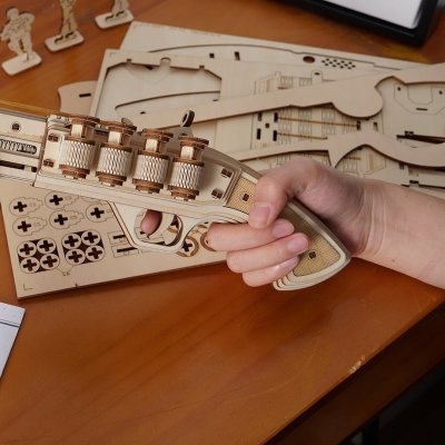 RoboTime 3D Drewniane Mechaniczne Puzzle Składanka Strzelba Terminator