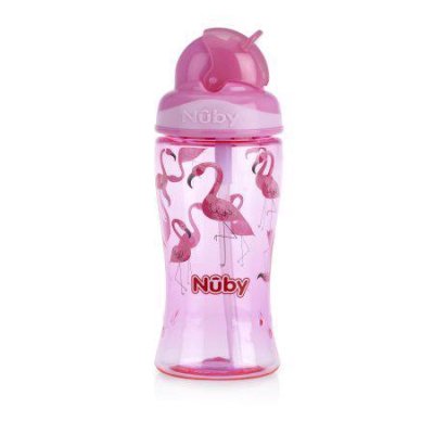 NUBY Niepłynący kubek ze składaną słomką 360 ml różowy