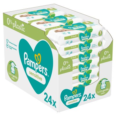 Chusteczki nawilżane PAMPERS Sensitive Plastik Bez plastiku 24 x 52 szt. = 1248 szt