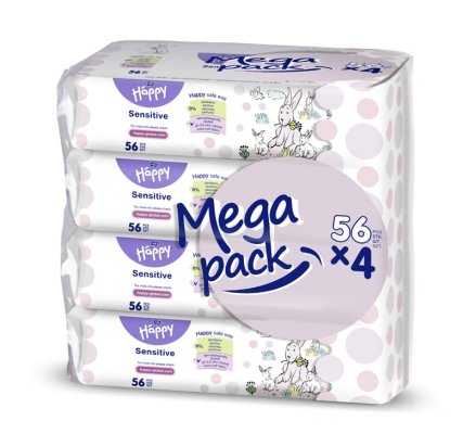 4x BELLA HAPPY BABY Chusteczki nawilżane wrażliwe z aloesem 56 szt., MEGA OPAKOWANIE