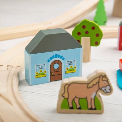 Bigjigs Rail Caminho de Ferro de Madeira Cidade e Aldeia 91 Peças