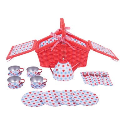 Bigjigs Toys Conjunto de Chá às Bolinhas em Cesto de Piquenique
