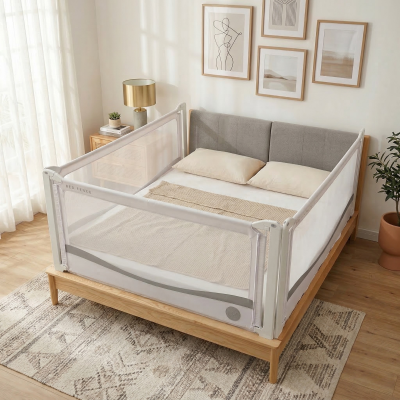 Varovalo za posteljo Monkey Mum® Premium - 80 cm - svetlo sivo