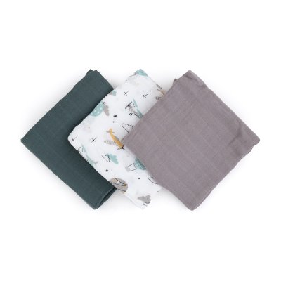 PETITE&MARS Sada plen bambusová mušelínová 3ks Moussy Grey Planes, 68 x 68 cm