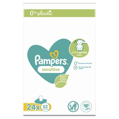 Chusteczki nawilżane PAMPERS Sensitive Plastik Bez plastiku 24 x 52 szt. = 1248 szt
