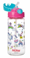 NUBY Non-flowing sports bottle with straw 530 ml, pink, 4+