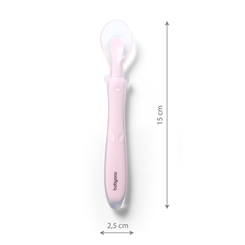 BABYONO Cuillère en silicone - rose 6 mois+