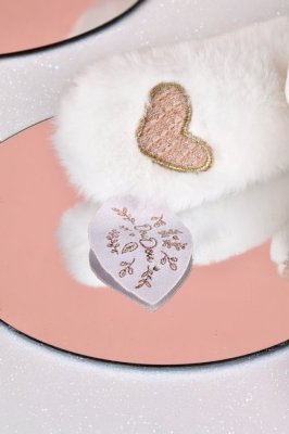 Doudou Coffret cadeau Ours polaire en peluche avec anneau 30 cm rose