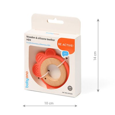 BABYONO Hryzátko dreveno-silikónové Hen