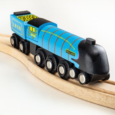 Bigjigs Rail Hölzerne Nachbildung der Mallard Lokomotive + 3 Schienen