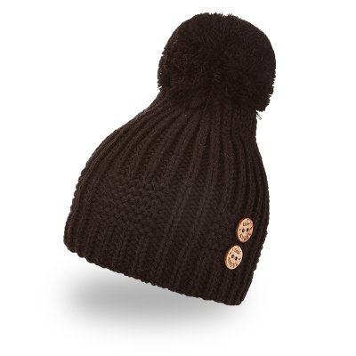 Gorro de punto con pompón, botones Outlast ® - negro