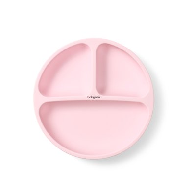 BABYONO Silicone plate with suction cup - pink 6m+