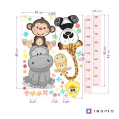 Wall stickers for girls - Pink children's meter with happy animals (180 cm)